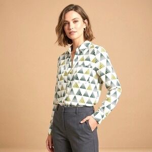 Ro & De Green‎ White Triangle Print Long Sleeve Shirt Tunic Style Size S